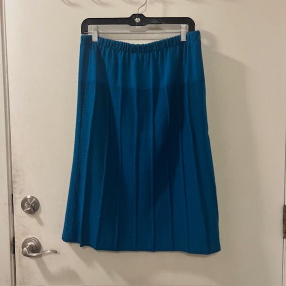 Womens Teal Elastic Waist Knee Length Acrylic Nylon Blend Knit Skirt Sz 16 USA - Picture 3 of 7